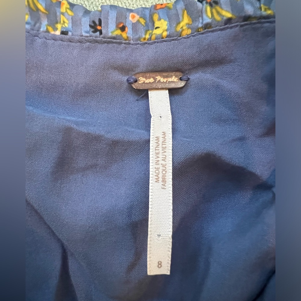 Free People Sweetest Thing Mini Midnight Cowboy Blue Floral Ruffle Dress(size:8) - Picture 8 of 8